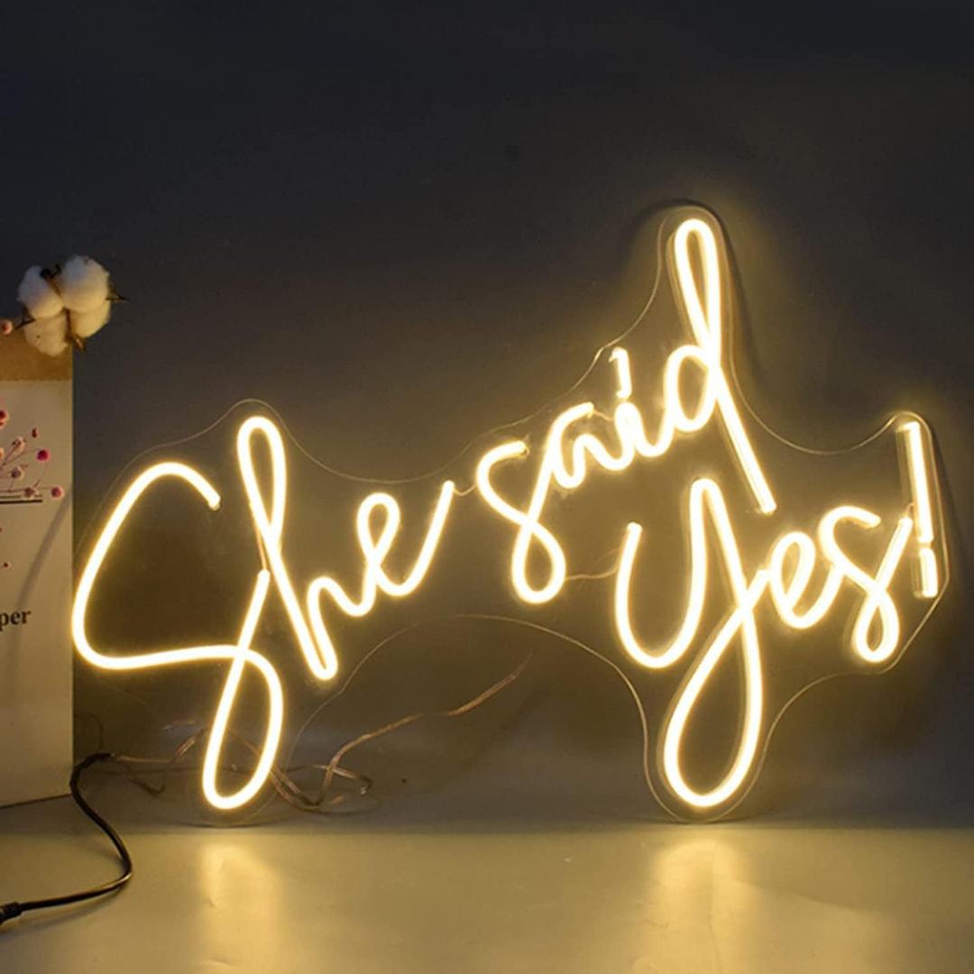 Large Neon Sign She Said Yes Led Neon Light Signs for Wall Neon Art Decor Lights for Children's Room Bar Party Christmas Wedding Decoration, 23.6 x 15.75 Inches (Warm White)