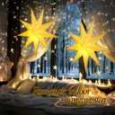 Hiboom 2 Pack Paper Star Lantern 24 Inch, 8 Mode 50 LEDs Firework Fairy String Lights, Seven Pointed Light up Hollow Out Star Hanging Decoration for Indoor Outdoor Room Wedding Christmas Party