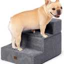 EHEYCIGA Dog Stairs for Small Dogs 13.5" H, 3-Step Dog Steps for Couch Sofa and Chair, Pet Steps for Medium Cats, Non-Slip Balanced Pet Ramp Indoor, Grey
