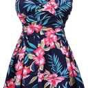 COCOPEAR Women's Elegant Crossover One Piece Swimdress Floral Skirted Swimsuit L