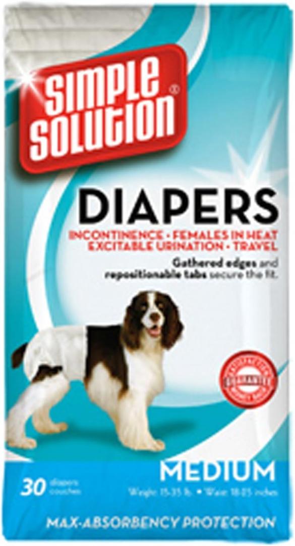 Simple Solution Disposable Dog Diapers for Female Dogs | Super Absorbent Leak-Proof Fit | Medium | 30 Count