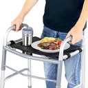 Vive Walker Tray for Folding Walker - (w/Cup Holder) - Adult Mobility Accessories - Fits Standard Walkers - Medical Table for Seniors Non Slip Mat for Food - Removable & Easy Assembly (Black)