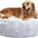 Bedfolks Calming Donut Dog Bed, 36 Inches Round Fluffy Dog Beds for Large Dogs, Anti-Anxiety Plush Dog Bed, Machine Washable Pet Bed (Light Blue, Large) (36.0"L x 36.0"W x 8.0"Th)