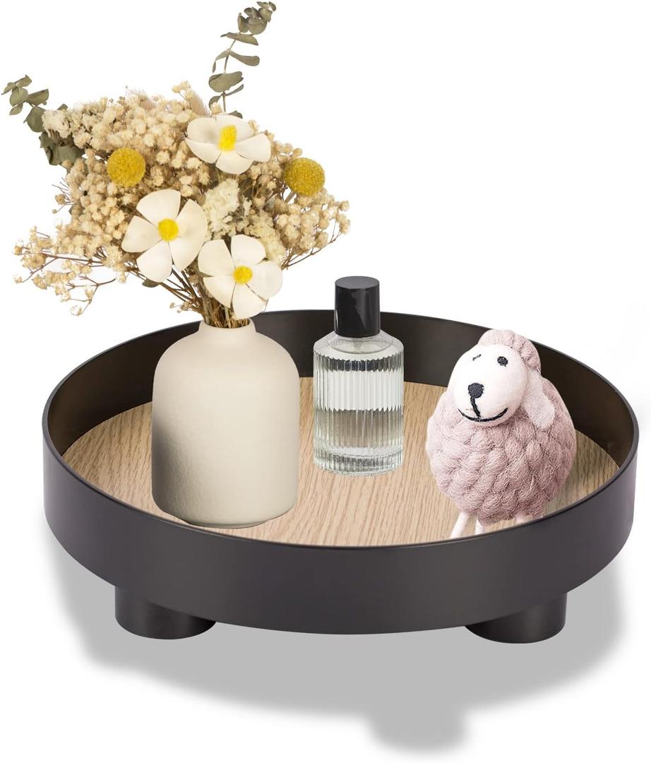 Black Round Modern Decorative Tray Coffee Table Trays Round Bathroom Vanity Trays Home Decor Gift for Women Mom Girls