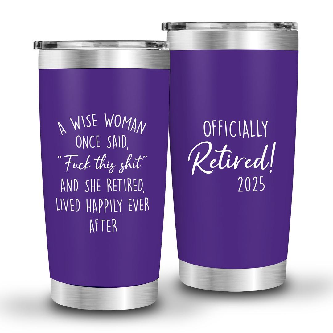 FUNITZ Retirement Gifts For Women 2025 - A Wise Woman Once Said Im Outta Here - Retirement Tumbler For Women, Her, Coworker, Boss - Funny Retirement Cups 20oz Purple Tumbler, Retired Gifts For Woman