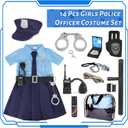 deAO Police Costume for Girls Police Officer Costume Pretend Play Accessories Role Play Cop Costume Accessories for Kids (Blue, L)