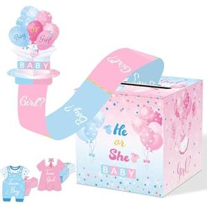 WNINK Baby Gender Reveal Pull Out Game with Voting Box, Gender Reveal Games, Fun Baby Shower Activity Keepsake, 50 Ballot Cards Boy or Girl Voting Box, Boy or Girl Party Supplies