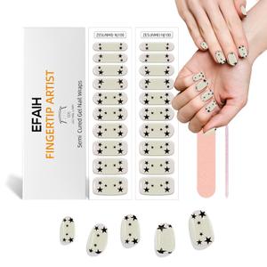 Semi Cured Gel Nail Strips & Wraps - 20PCS, UV/LED Lamp Required, Long Lasting DIY Manicure Kit, Salon Quality, Trendy Nail Art Designs (Star)