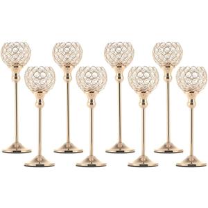 Pack of 8pcs Candle Holders for Pillar Candles,Gold Candle Holders Bulk Wedding Centerpieces Metal Crystal Candlestick Holders Stand for Table Party Church Decor