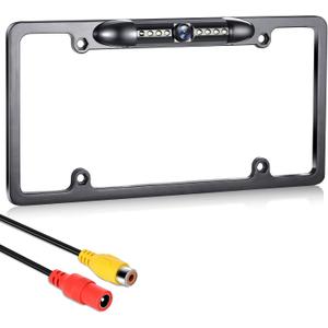 GLK Backup Camera, AHD 1080P License Plate Camera, Night Vision Rear View Reverse Camera with 7 LEDs, Wide Angle IP69K Waterproof Rear Camera for 12-24V Car Vehicle SUV RV