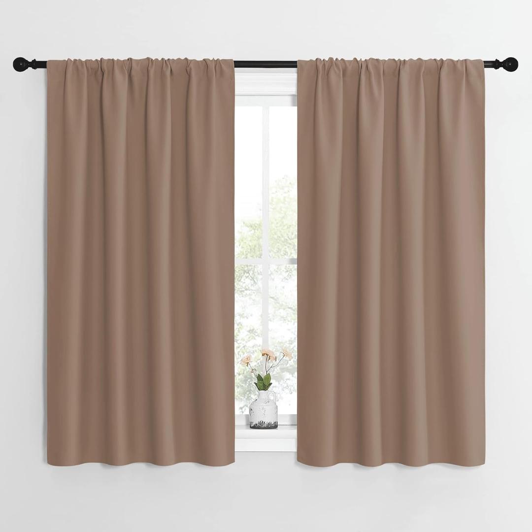 NICETOWN Kitchen Window Blackout Curtains - Window Treatment Thermal Insulated Rod Pocket Small Blackout Draperies/Drapes for Bedroom/Kitchen (Cappuccino, Set of 2, 42 inches Wide by 54 inches Long)