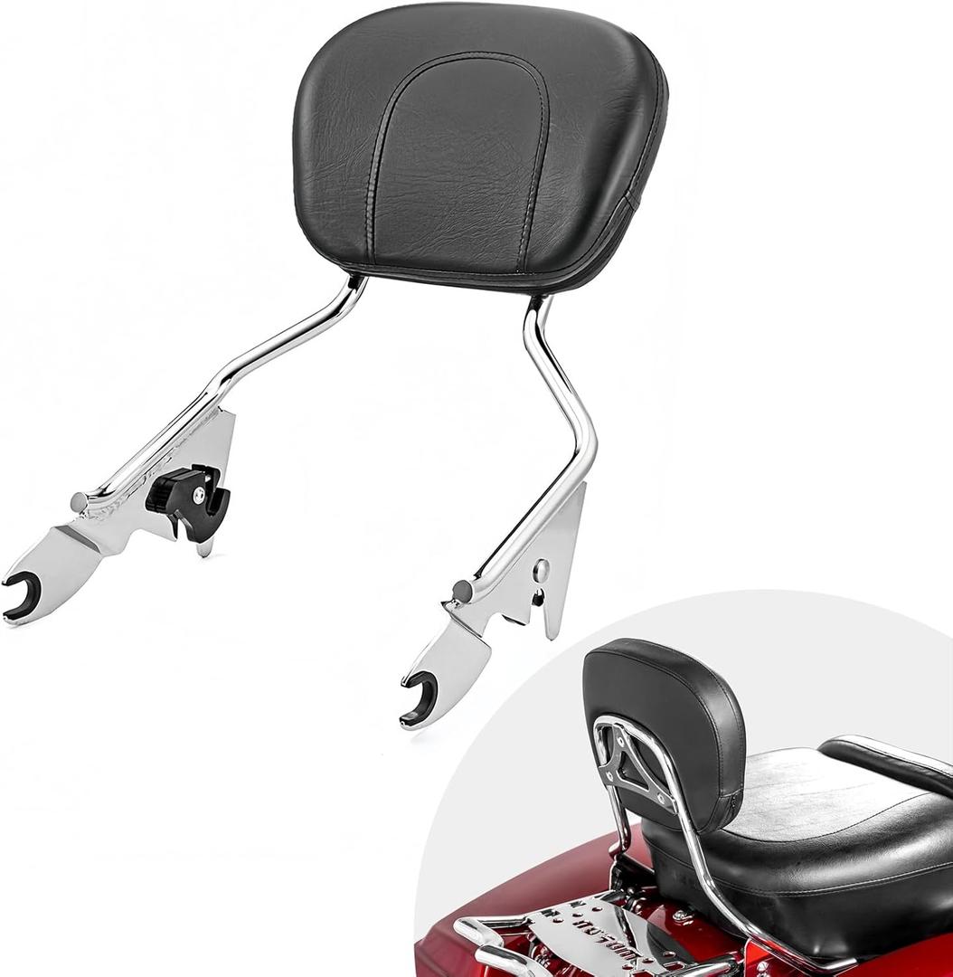 Detachable Passenger Backrest Compatible with 2009-2024 Harley Davidson Touring Street Glide Road King Electra Glide Ultra Limited, Chrome Quick Release Sissy Bar with PU Leather Pad