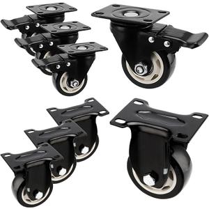 Set of 8 Swivel Caster Wheels, 3 Inch Heavy Duty Plate Caster Wheels, 4 Locking, 4 Fixed Double Ball Bearing Replacement Casters for Furniture, Carts, 200 Lbs Each Wheel, Black