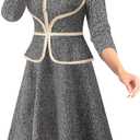 VFSHOW Womens 2024 Fall Work Business Office Dresses Tweed Crew Neck Buttons Slimming Peplum Fit and Flare A Line Dress (S)