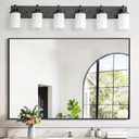 LOUSACE Bathroom Lighting Fixture Over Mirror, 6 Light Bathroom Vanity Lights Matte Black with Opal White Glass Shades, E26 Bulb Base, Wall Sconces Vanity Lighting Fixtures for Bathroom Living Room