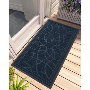 DEXI Front Door Mat Outside Entrance, Heavy Duty Non Slip Low Profile Doormat for Entryway, Trap Dirt and Moisture Welcome Mats, Easy Clean, Patio, Garage, 4x2, Blue