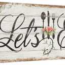 KREATIVE ARTS Let's Eat Kitchen Canvas Wall Art Print Vintage Inspirational Quotes Painting Picture Giclee Prints for Restaurant Cafe Farmhouse Decor Housewarming Gift 20x55 Inches