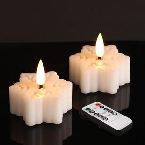 Girimax White Snowflakes Flameless Tealights with Remote Timer, Christmas LED Tea Votive Candles Battery Operated, Set of 2