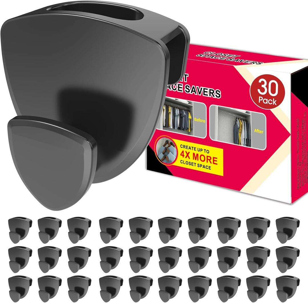 Space Saving Hanger Hooks 30Pcs, Upgrade Heavy Duty Space Saver Hangers Connector Hooks for Clothes, Premium Hanging Closet Organizer for Dorm, Ganchos para Colgar Ropa, Black