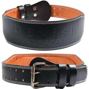 Leather Gym Fitness Belt, 4" & 6" Padded Lumbar Back Support, 10 Adjustable Holes for Weightlifting Powerlifting Bodybuilding Deadlift Squat Workout Strength Training