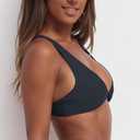 Bikini Tops for Women Sexy V Neck Kont Front Adjustable Swimsuit Top Push Up Supportive Bathing Suit Top (Black, M)