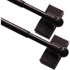 Turquoize 2 Pack Magnetic Curtain Rods for Metal Doors 1/2" Multi-Use Versatile Adjustable Appliance Magnetic Rod Extends from 16 inch to 28 inch Magnetic Cafe Curtain Rod, Cocoa, 2 Pack