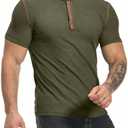 PLEPAN Mens Henley Shirts Crewneck Short Sleeve Casual Cotton T-Shirts with Contrast Color Collar L