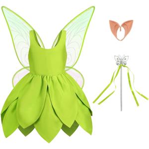 Tinkerbell Costume for Girls,Toddler Girls Fairy Dress with Pixie Elf Ears and Wings,Princess Dress Halloween Fairy (size 110, Green)
