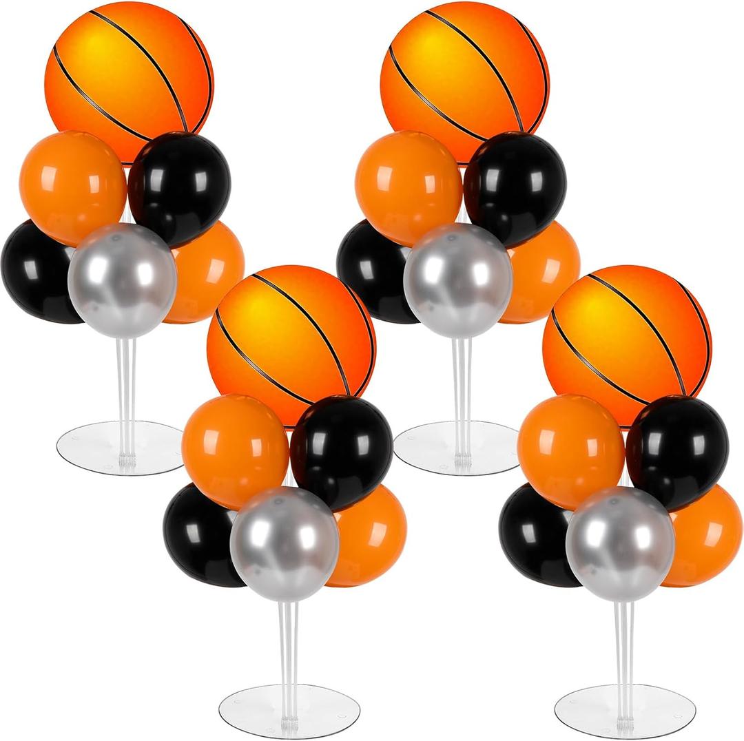 4 Sets Basketball Party Balloons Stand Kit with Basketball Foil Balloons Sport Theme Party Ball Balloon Centerpiece for Tables for Sports Themed Birthday Baby Shower Decoration