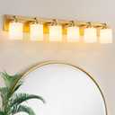 6 Light Modern Bathroom Light Fixtures Over Mirror, Brass Finish Vanity Lights for Bathroom Wall Sconces with Milky White Glass Shades, E26 Socket (Bulbs Not Included)