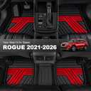 Rubber Floor Mats for Nissan Rogue 2021-2026 (Not for Sport) | All Weather Heavy Duty Car Mats Fit for Rogue, 1st & 2nd Row, Black & Red