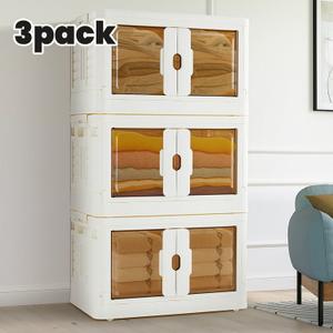 25.2Gal/100QT Storage Bins with Lids 3 Tier, Large Storage Box Collapsible Foldable Plastic Closet Organizer for Home