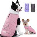 iBuddy Dog Winter Coat for 2X- Large Dogs, Easy on XXL Dog Snow Jacket Velcro Waterproof Pet Puffer Clothes with Harness Hole Adjustable Reflective Quilted Pet Cold Weather Vest for Girl Female (Pink)