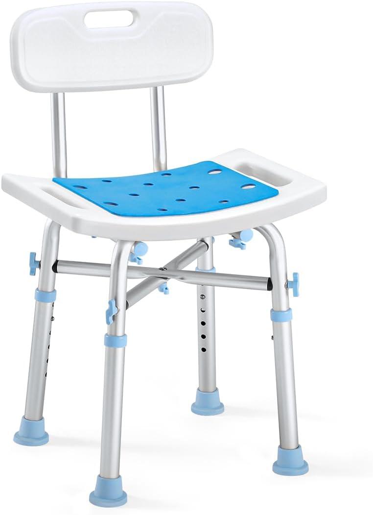 OasisSpace Heavy-Duty Shower Chair with Back 500 lb, EVA-Padded Bath Seat with Height-Adjustable Tube - Medical Tool-Free Anti-Slip Shower Bench Bathtub Stool for Elderly, Seniors, Handicap, and Disabled Individuals.
