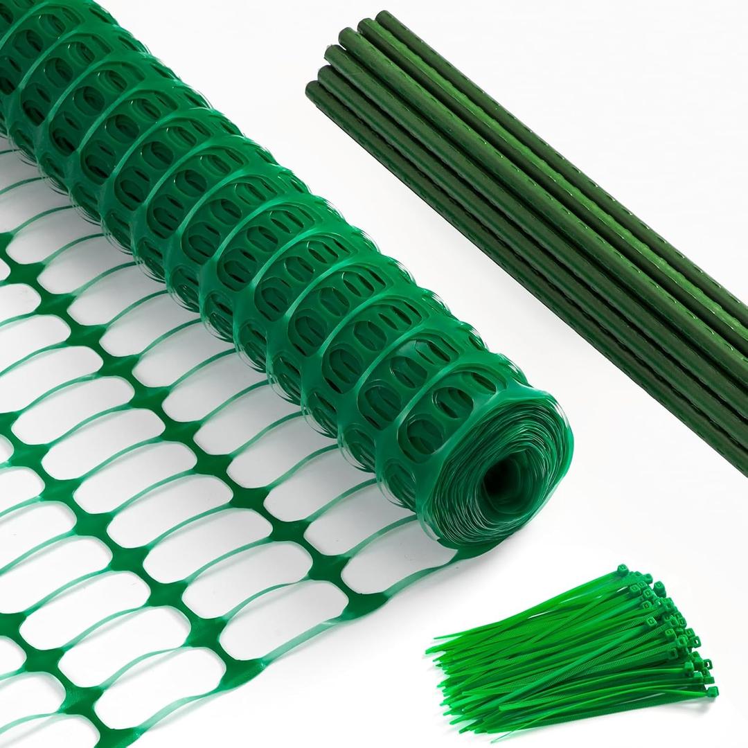 Temporary Fence Plastic Fence with Posts, Safety Barrier for Dogs Snow Mesh Fencing with Steel Stake Movable Portable Fencing Fence Roll 40In High 82Ft/100Ft Long for Garden Backyard Outdoor (Light Green)