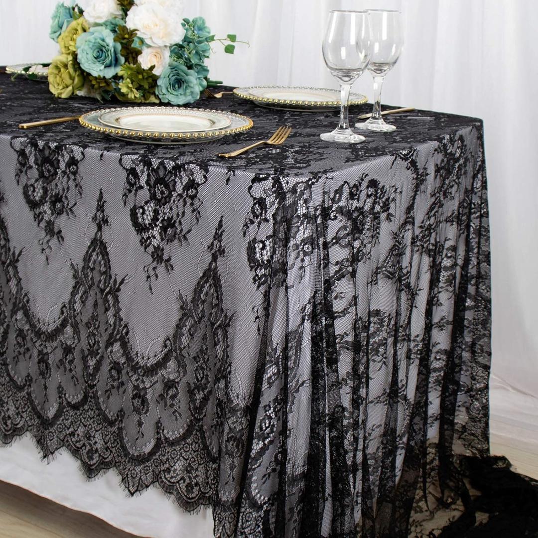 ShinyBeauty Lace Tablecloth Rectangle 60''x120'' Black Lace Party Tablecloth Rustic Floral Lace Table Cloth Vintage Lace Overlays Tea Party Tablecloth Lace Fabric Table Cover Embroidered Lace Table