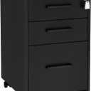 SONGMICS File Cabinet, Pre-Assembled Except Wheels and Handles, Office Filing Cabinet with Lock, for A4, Legal, Letter Sized Documents, 17.7 x 14.4 x 23.6 Inches, Matte Black UOFC110B02