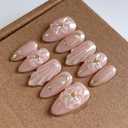 MAGLFELL 10 Pcs Medium Length Handamde Almond Press On Nails Reusable ABS Acrylic False Nails Set for Women (Size L)