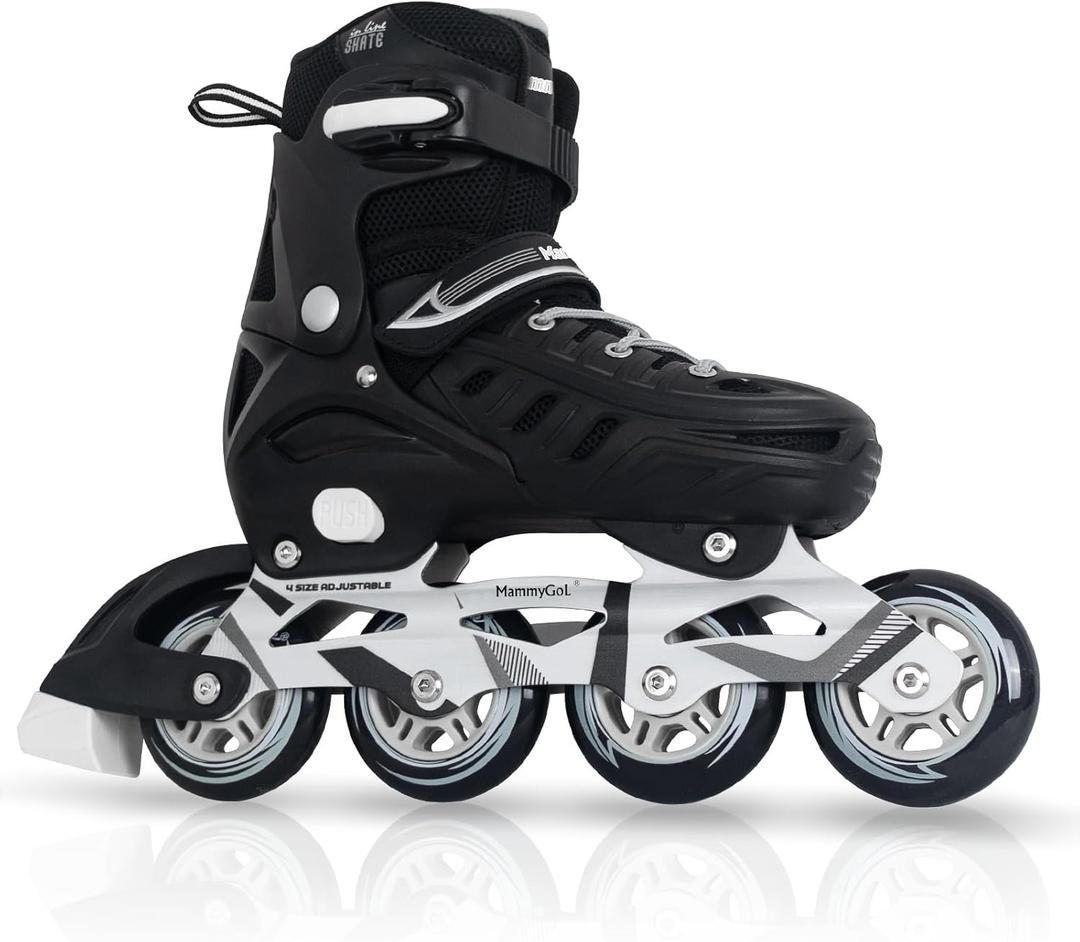 MammyGol Adults Adjustable Inline Skates, Safe and Durable Roller Skates with Giant Wheels, High Performance Professional Skates for Men Women Youth (X-Large - Adult (6-8 Men/7-9 Women), Black)