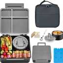 Bento Lunch Box with 8oz Soup Thermo,Kids Leakproof 4 Compartment Lunch Food Containers with Sauce Cup and Ice Pack,Kids Thermo Insulated Hot Food Jar and Lunch Bag for School,Trvael-Black