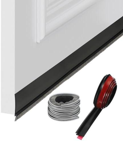 uxcell 1 Pcs Door Bottom Sweep, 39 x 1 inch Adhesive Under Door Draft Strip Silicone with Brush for Cold Insulation Exterior Interior Doors Blocker Noise, Black