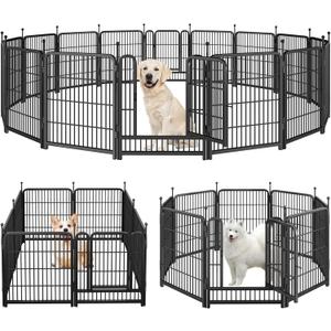 Dog Playpen Portable Outdoor Dog Fence, Dog Playpen for Large/Medium/Small Dogs, Dog Fences for The Yard with Doors Foldable Metal
