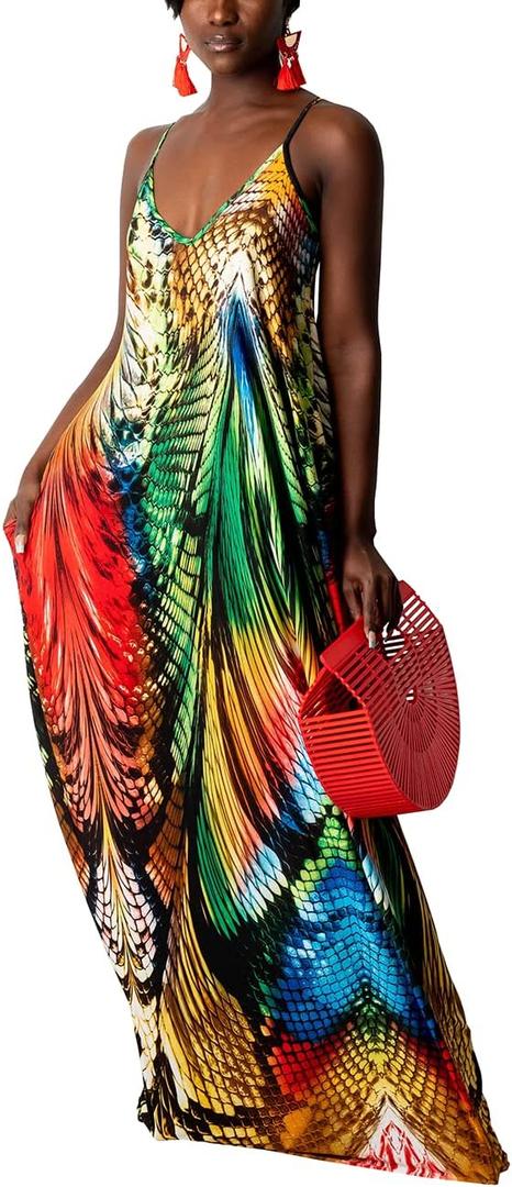 BessCops Summer Maxi Dresses for Women 2025 Plus Size Sundresses Casual Fashion Sleeveless Loose Long Sexy Dress with Pockets (Large, 34floral)