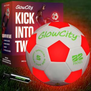 GlowCity Glow in The Dark Soccer Ball - Sizes 3, 4, 5 for Kids, Teens & Adults - Light Up Soccer Ball with 2 LED Lights - Sports Birthday Gifts Ideas for Boys & Teenagers Ages 6 7 8 9 10 11 12 13 14