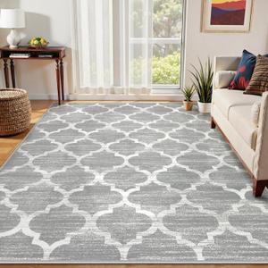 Lahome Moroccan Washable Rugs 8x10,Grey Rug for Living Room,Soft Boho Large Bedroom Rug 8x10 Under Bed Boho Dining Room Rugs for Under Table Geometric Office Room Meline
