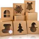 COTOPHER 18Pcs Christmas Cookie Boxes with Window, 10x10x2.5 inch Brown Bakery Boxes for Gift Giving, Kraft Treat Boxes Dessert Boxes for Cakes Donuts Chocolate Strawberries Pastries Muffins