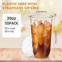 LemonRoad 50 Sets Plastic Cups with Strawless Sip Lids, Thickened Round Bottom PET Disposable Clear Cups for Iced Coffee Smoothie Cold Beverage Coffee Shops and Party Catering (Clear,20 oz)