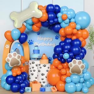 Orange Blue Balloons Arch Kit, Puppy Themed Navy Blue Ballon Garland Kit,Royal Latex Baloons Different Sizes,Bone Shaped Dog Paw Foil Balloon for Baby Shower Party Decorations