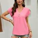 Women's Dressy Casual Shirt Sleeveless V-Neck Button Down Work Tops Business Casual Summer Tops (Pink, L)