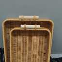 GIB Rectangular Rattan Serving Trays with Handles, Small Woven Poly Wicker Baskets Trays for Coffee Table Decor, Bread, Flat Shallow Platters for Fruit, Snacks, Set of 2